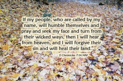 if my people, who are called by my name, will humble themselves and pray and seek my face and turn from their wicked ways, then I will hear from heaven, and I will forgive their sin and will heal their land.